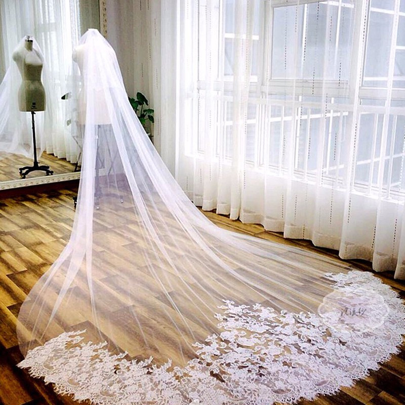 Wedding Veils - Bridal Lace Mantilla Veil - Cathedral Length Ivory