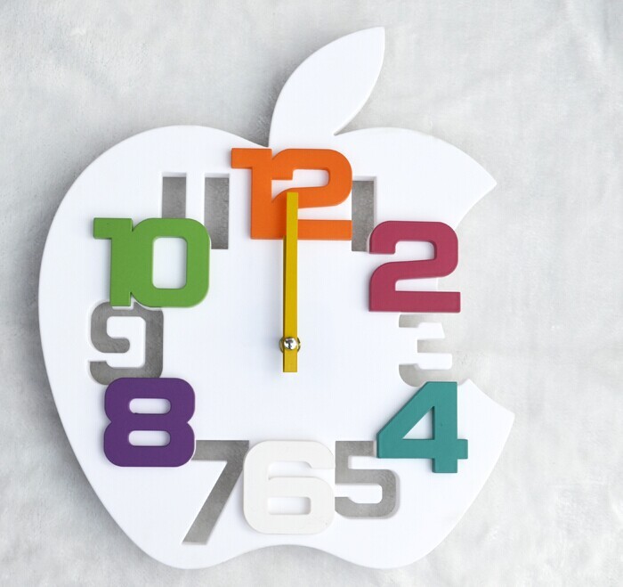 немой apple форме настенные часы творческой личности 3d цифровой мода красивые настенные часы для детской комнаты немой apple форме настенные часы творческой личности 3d цифровой мода красивые настенные часы для детской комнаты