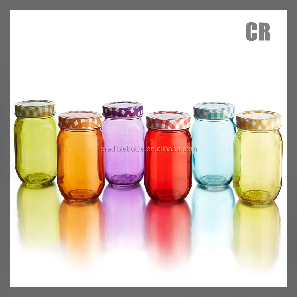 Country Colored Glass Mason Jars With Metal Lids/ Multicolor Glass Jars