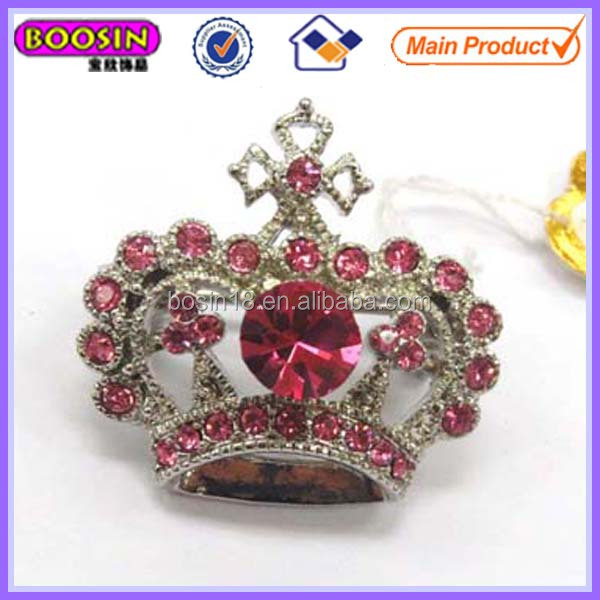 小さな24*24mm金属合金の高品質#5225ピンクラインストーンの王冠のブローチ問屋・仕入れ・卸・卸売り