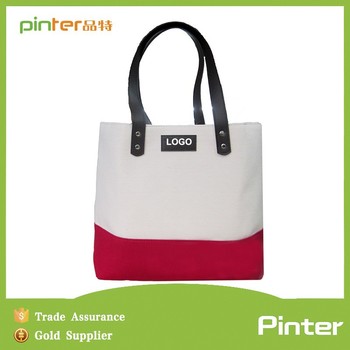 Promotional OEM production canvas tote bag leather handle
