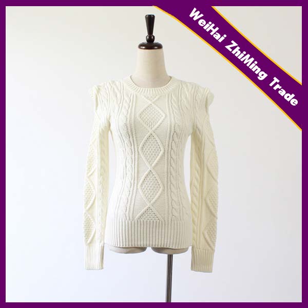 色の長い袖の女性の白いアクリルプルオーバーのセーターセーター問屋・仕入れ・卸・卸売り