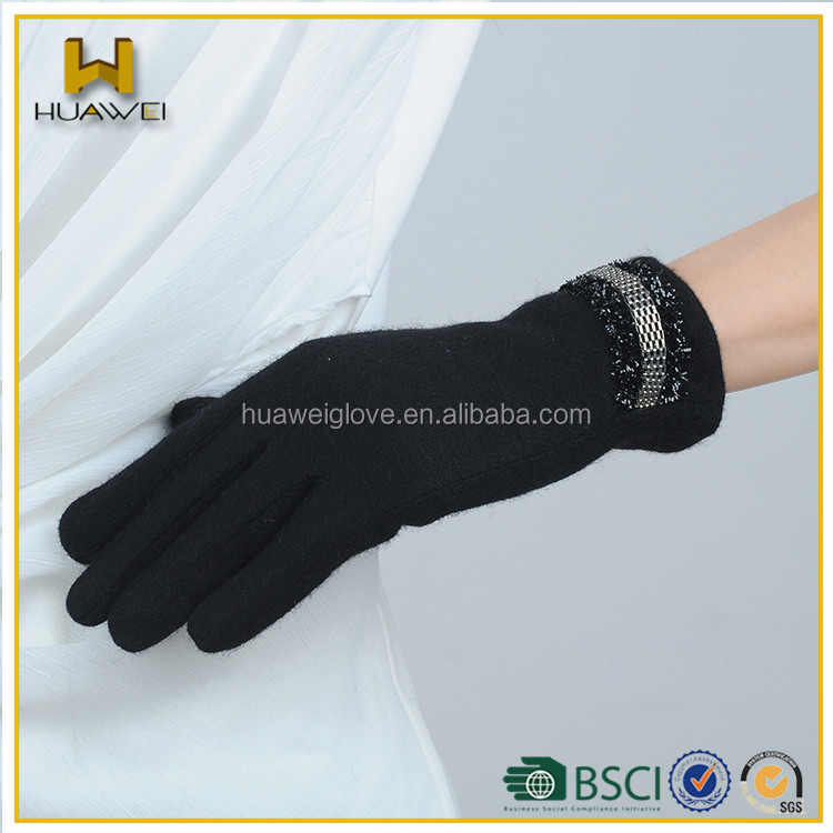 2015シンプルできれいな女性のフリースの裏地付き黒ウールの手袋( 熱い- selliningスタイル)仕入れ・メーカー・工場