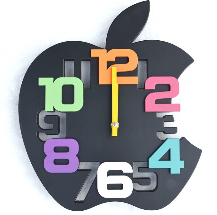 немой apple форме настенные часы творческой личности 3d цифровой мода красивые настенные часы для детской комнаты немой apple форме настенные часы творческой личности 3d цифровой мода красивые настенные часы для детской комнаты