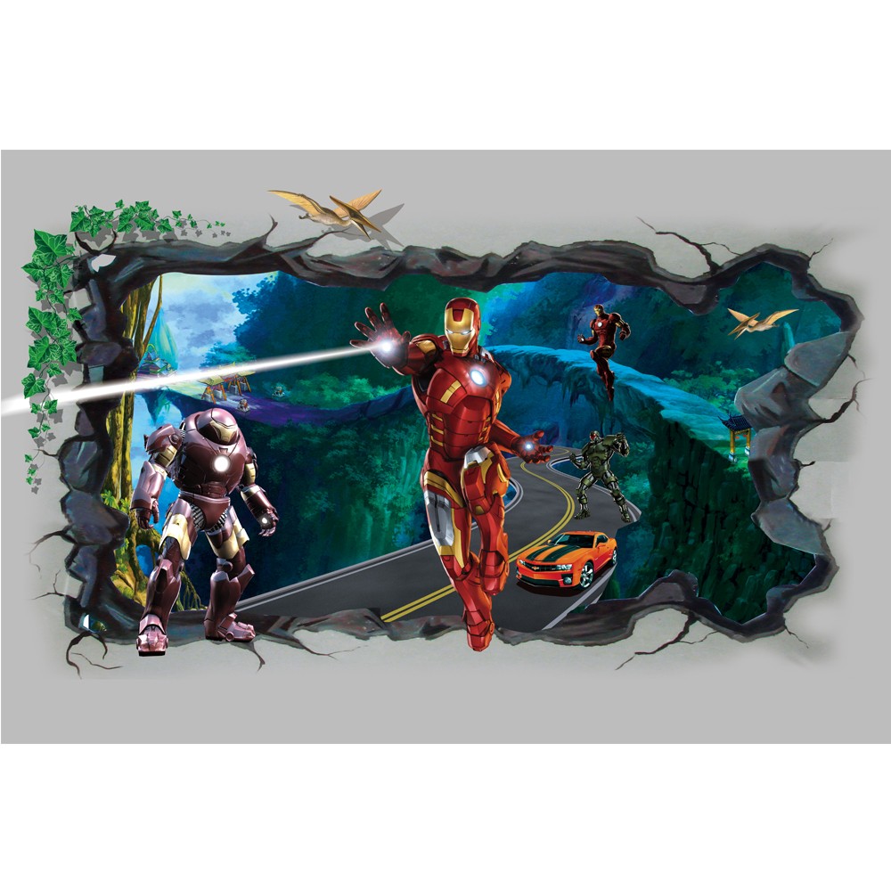 3d carta da parati del fumetto iron man design wall murals bambini ... Carta parati isolante termico