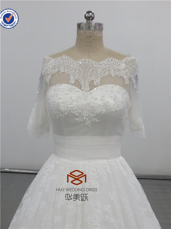 5月2015a- ラインvestidosド婚約者hmy-e0096見抜くフルレーストップ付きレースのウェディングドレス半袖仕入れ・メーカー・工場