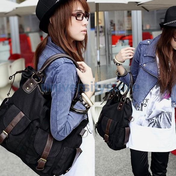Korea Style Women Multi-pocket Canvas Cross Body Shoulder Bag Handbag