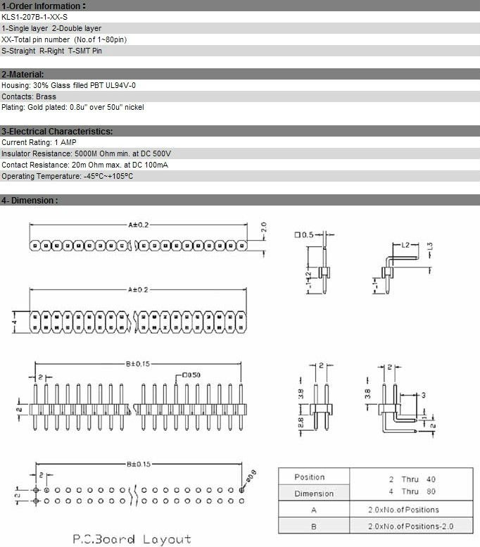 ピンヘッダコネクタ2mm234567891012141620304050607080kls1-207bピンulrohs指令仕入れ・メーカー・工場