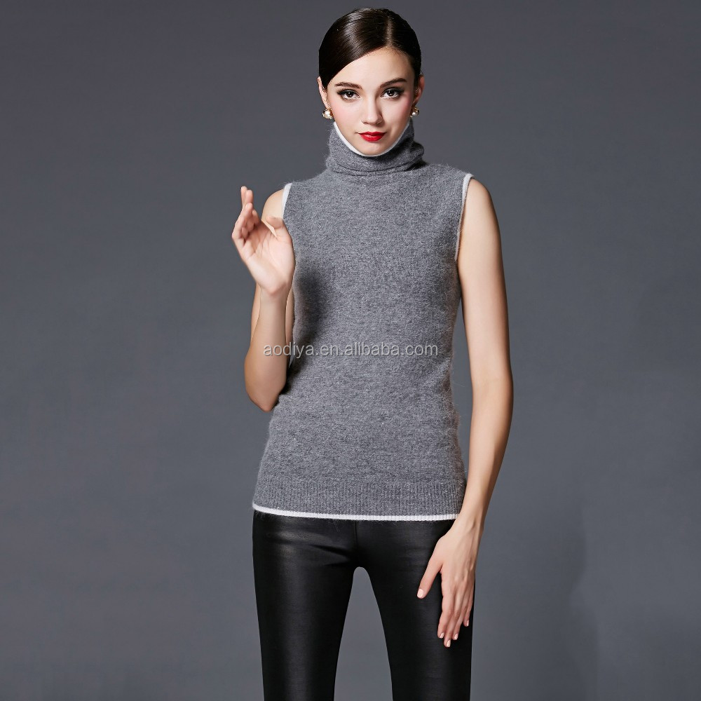 2015 autumn / winter cashmere lady pale grey sleeveless mock
