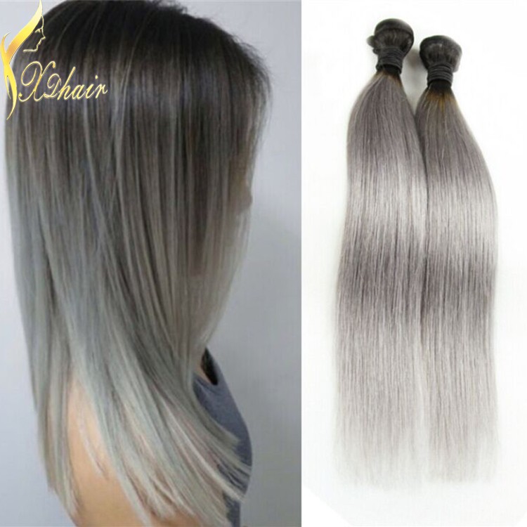 Factory Price Silver Grey Ombre Human Hair Extensions Straight