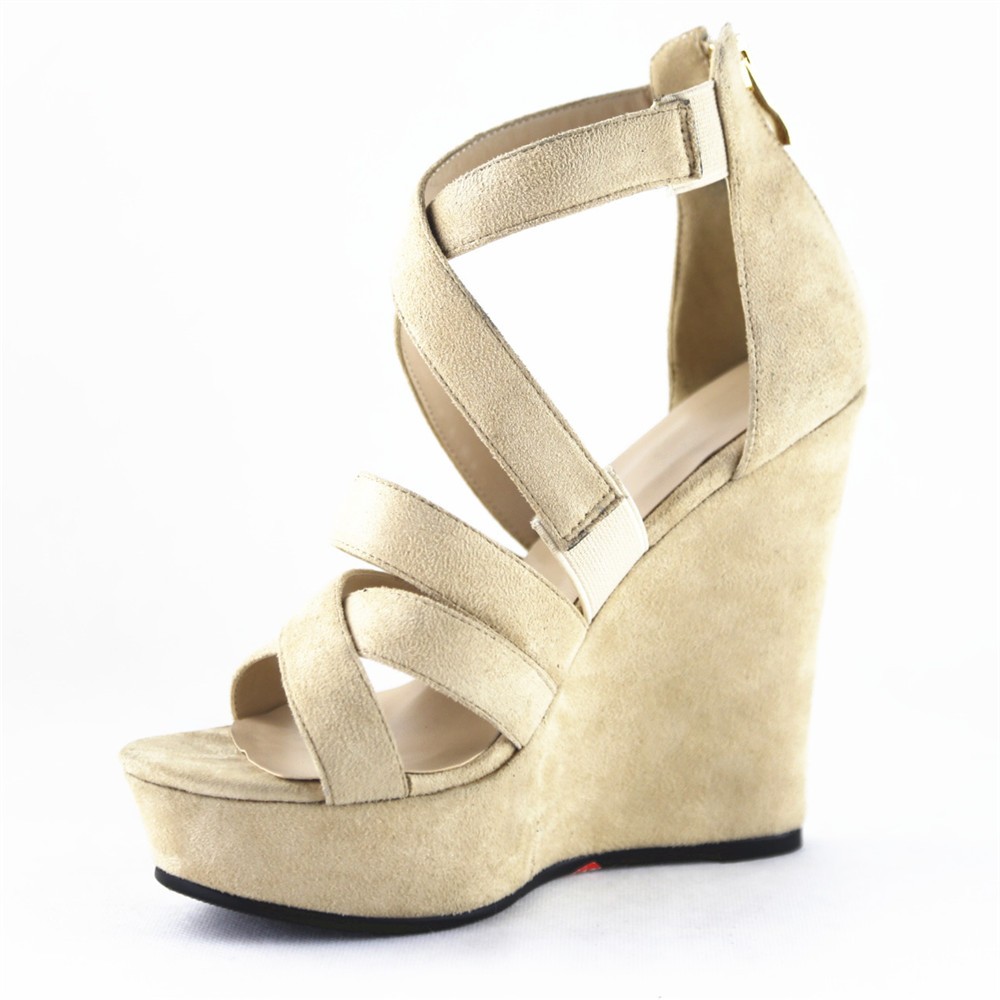 OLNS005 2015女性ウェッジスエードストラップサンダル靴中国卸売ファッション女性卸売低価格サンダル仕入れ・メーカー・工場