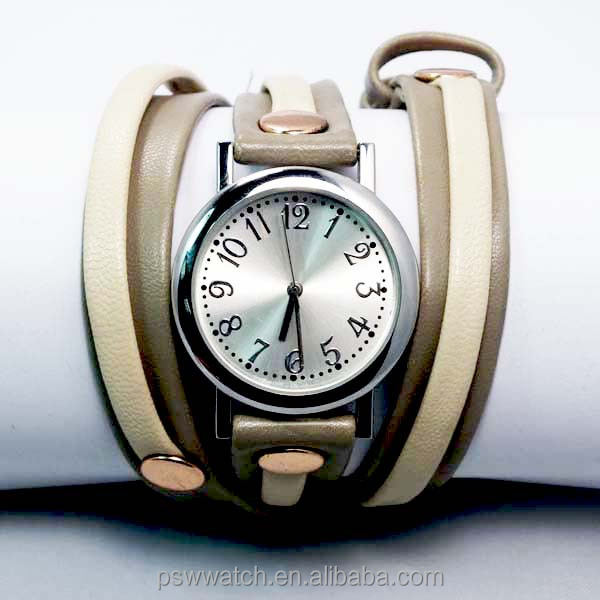 mixed color long strap lady genuine leather watch bracelet watch