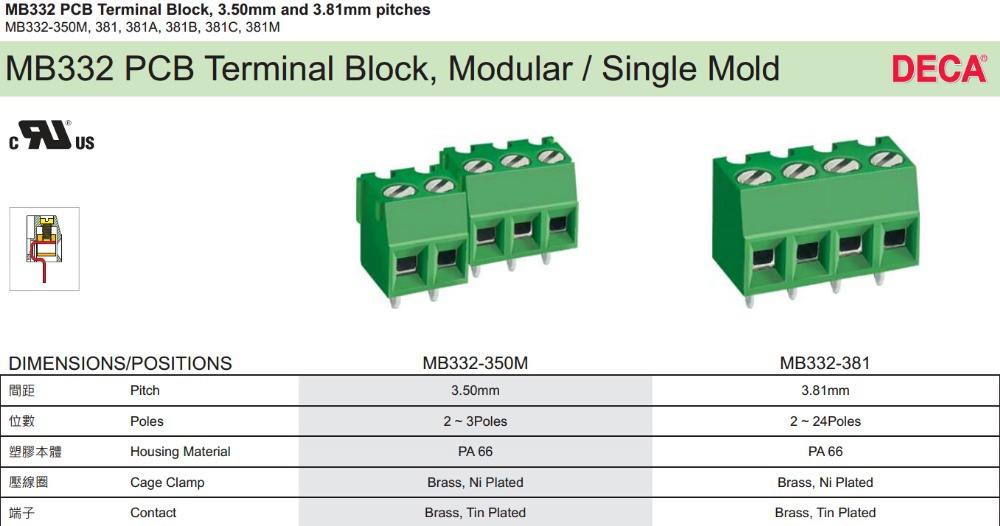 ユーロタイプの端子台、 ma332-381/350、 3.81/3.5pitchプリント基板用端子台仕入れ・メーカー・工場