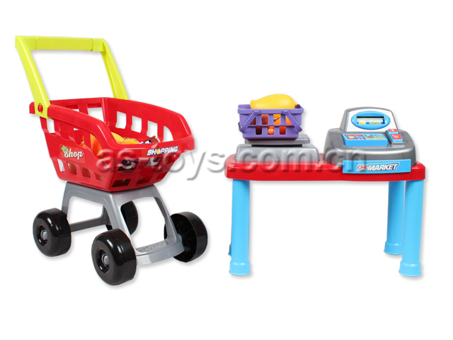 の子供プラスチックスーパーマーケットのレジ係の机とショッピングカーおもちゃ問屋・仕入れ・卸・卸売り