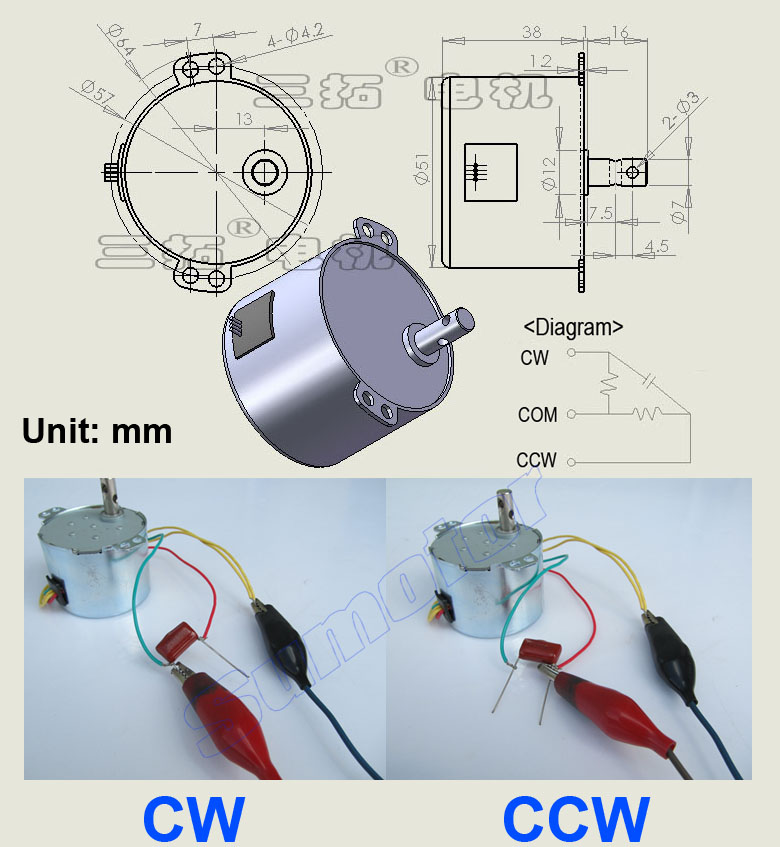 Synchronmotor 50 KTYZ AC 220 V 240 V 50/60 Hz 1 2,5 bis 100 110 RMP/m CW/CCW 6W 