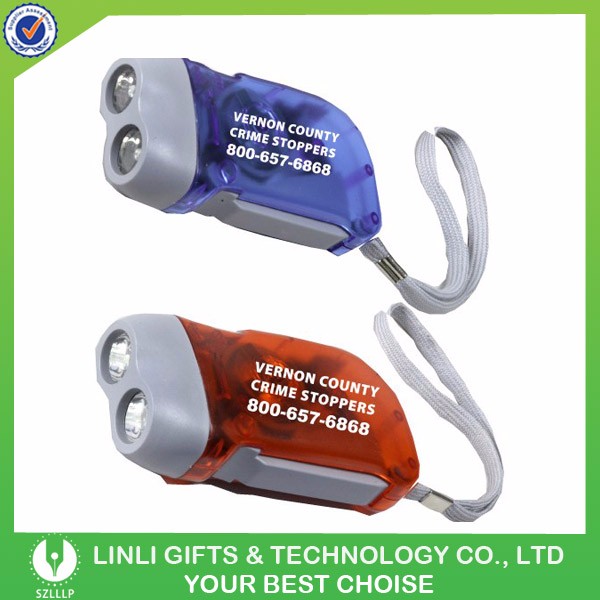 プロモーションカラフルなプラスチックハンド充電ledダイナモトーチライト付きロゴ印刷仕入れ・メーカー・工場