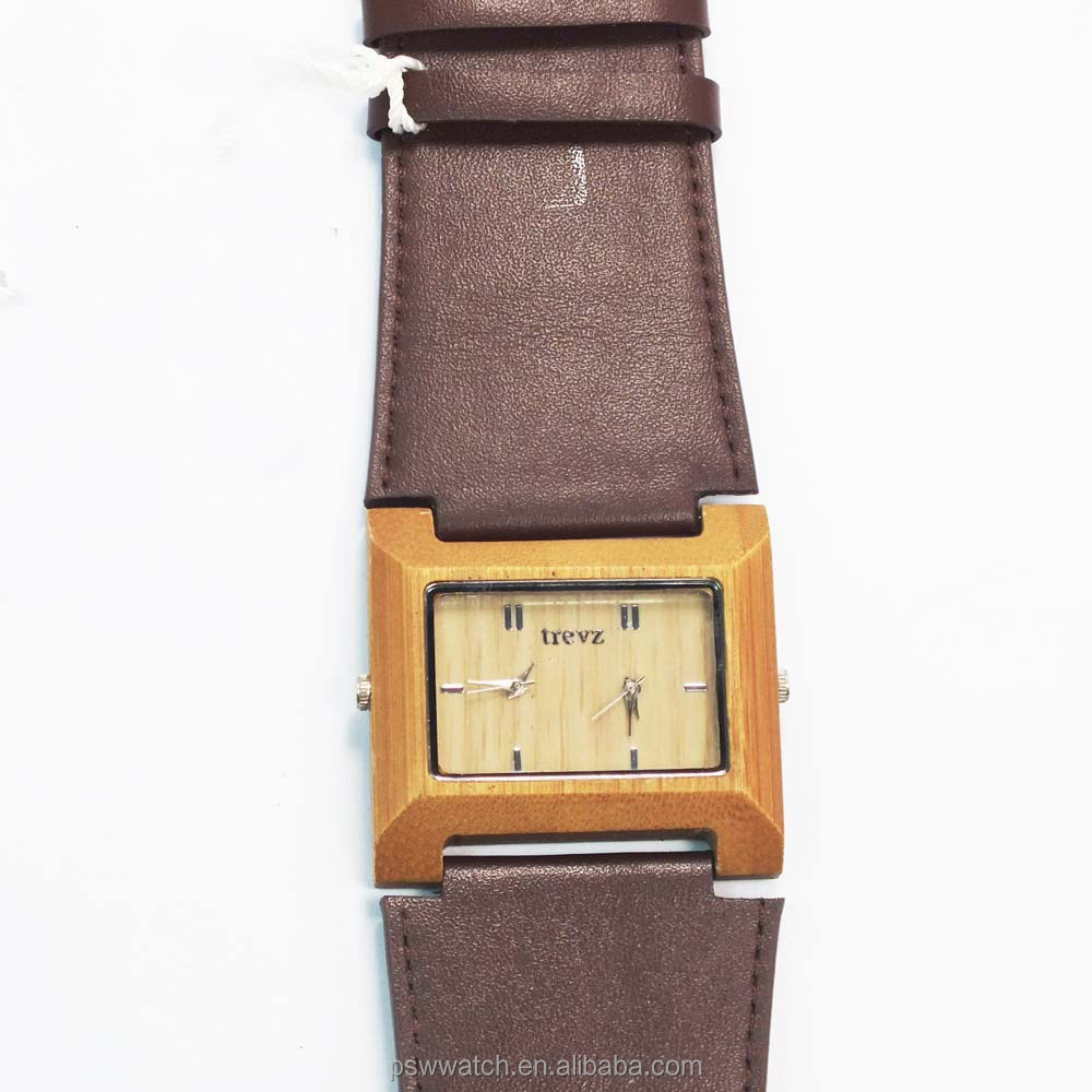 custom wood square bamboo watch wood watch big strap leather men wood watch