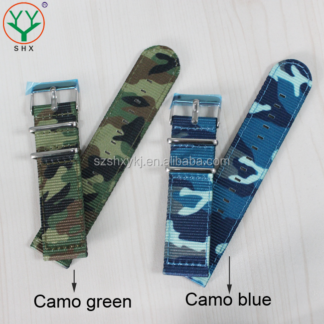 two pieces camo green/ blue military watch strap with stainless