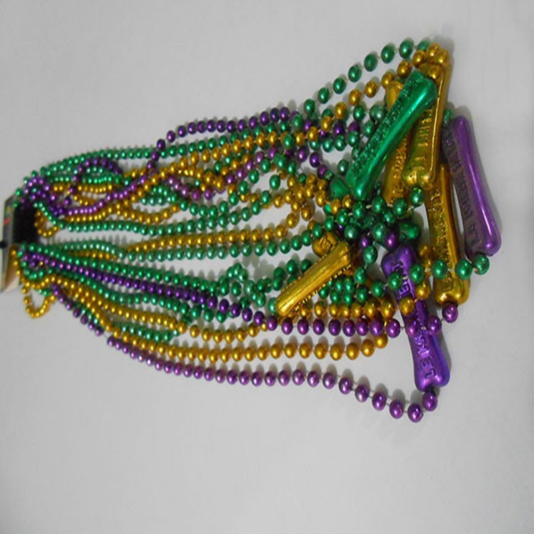 33 Inch 07mm Round Metallic Purple Gold And Green Mardi Gras Beads
