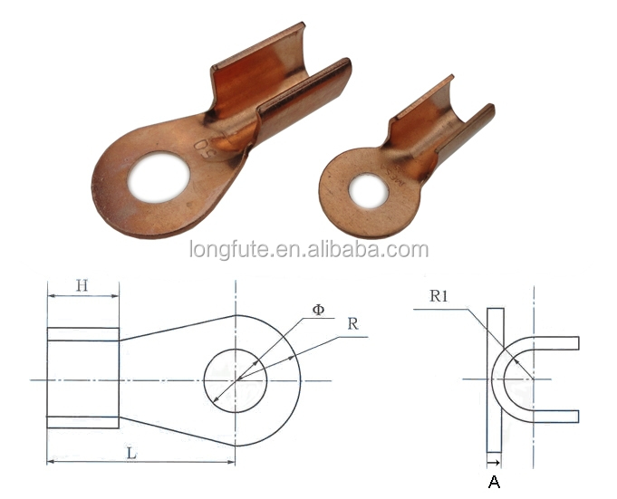 中国longfute銅真鍮機械的なケーブルを使用して四角形端末リングラグラグ端子のバッテリー仕入れ・メーカー・工場