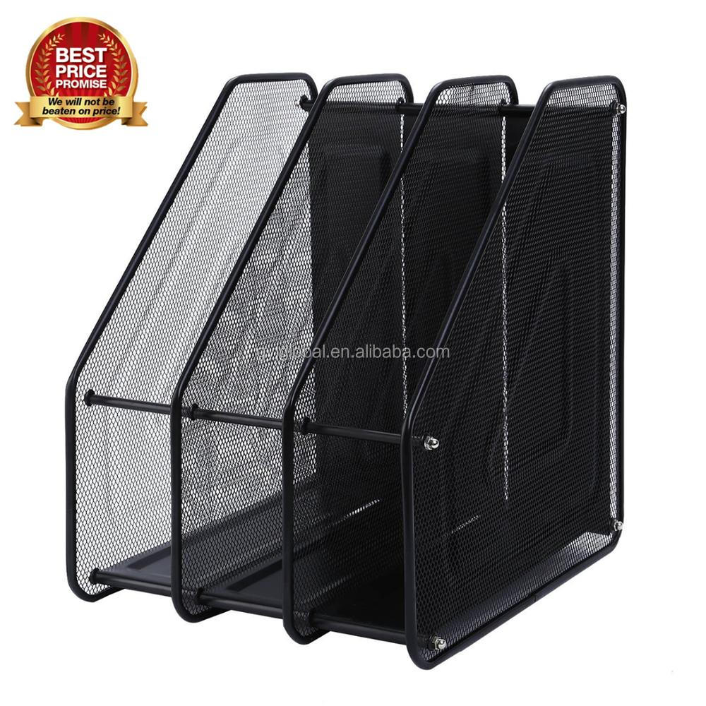 Desktop Documents Organizer 3 Compartment File Rack Black Mesh