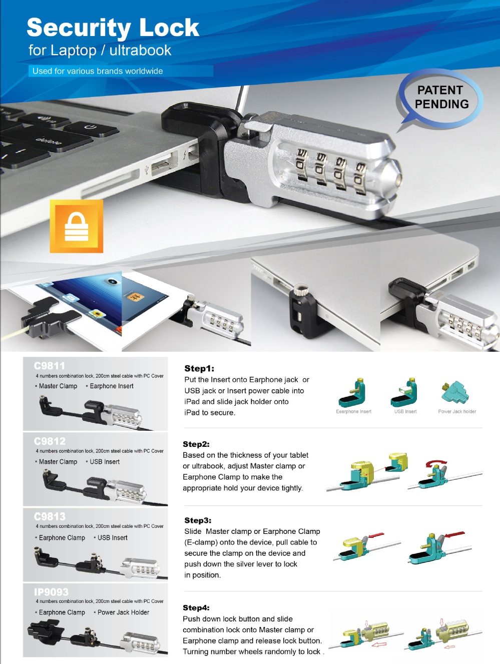 Multifunction Security Notebook Coded Lock For Laptop ; Tablet Pc