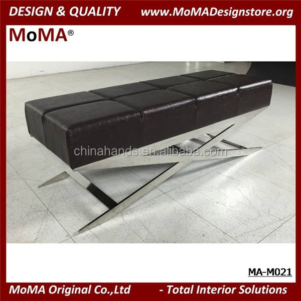 Ma M021 Black Leather Ottoman Bench With Stainless Steel Base Bed