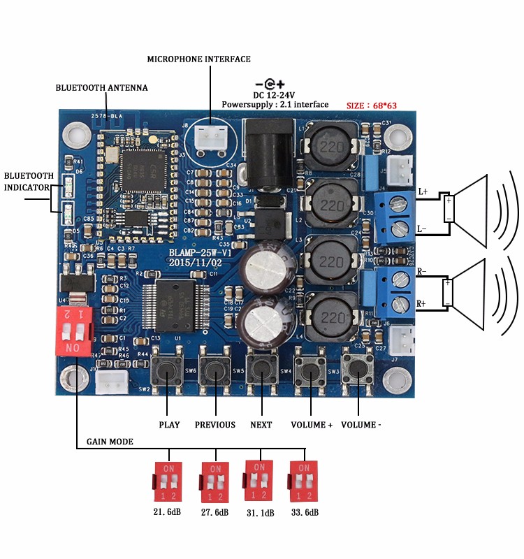 Tda7492p Mini Bluetooth Module 12v Mp3 Amplifier Buy Bluetooth Module