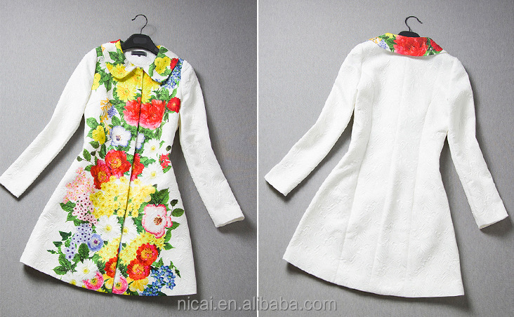 フローラルプリント2014年カラフルな美しいコートスタイルのドレスの女性のコート問屋・仕入れ・卸・卸売り