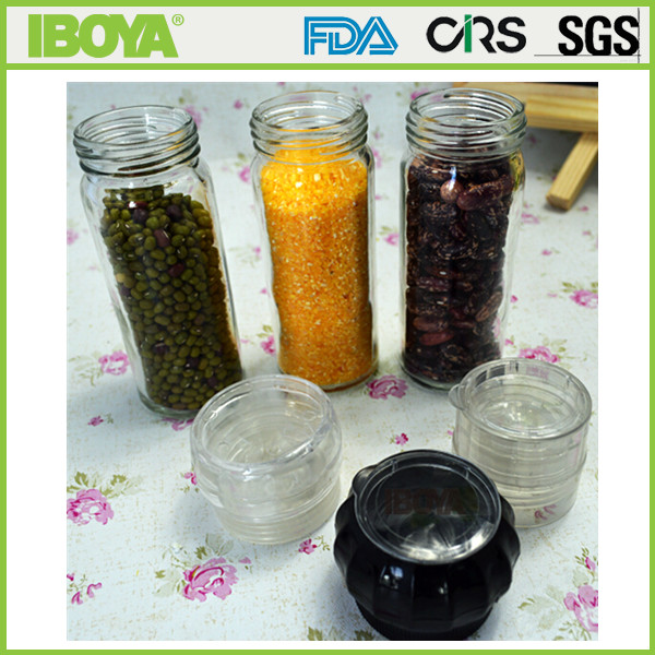 glass bottles with salt & pepper mill