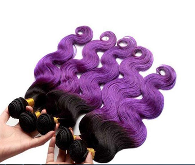 Two Tone Color Dark Brown And Pastel Purple Ombre Hair Brazilian