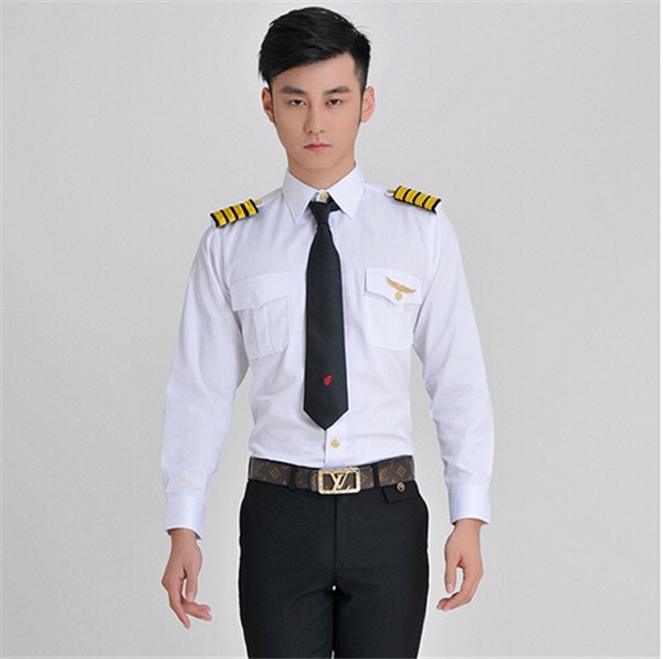 Juqianカスタム品質良い長袖パイロットシャツ、男航空会社の制服、白メンズエアラインパイロットunformシャツ仕入れ・メーカー・工場
