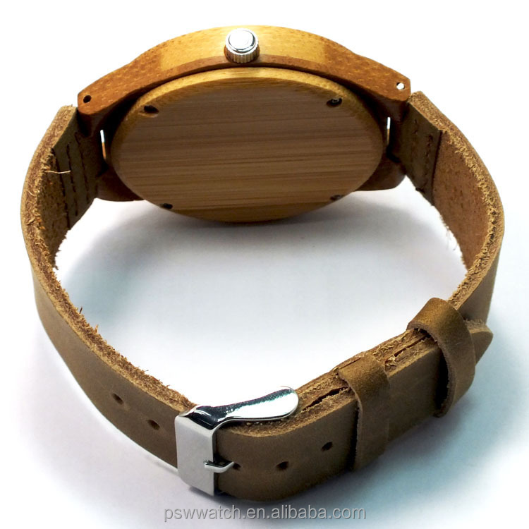 Genuine leather bamboo watch quartz movt bamboo watch men