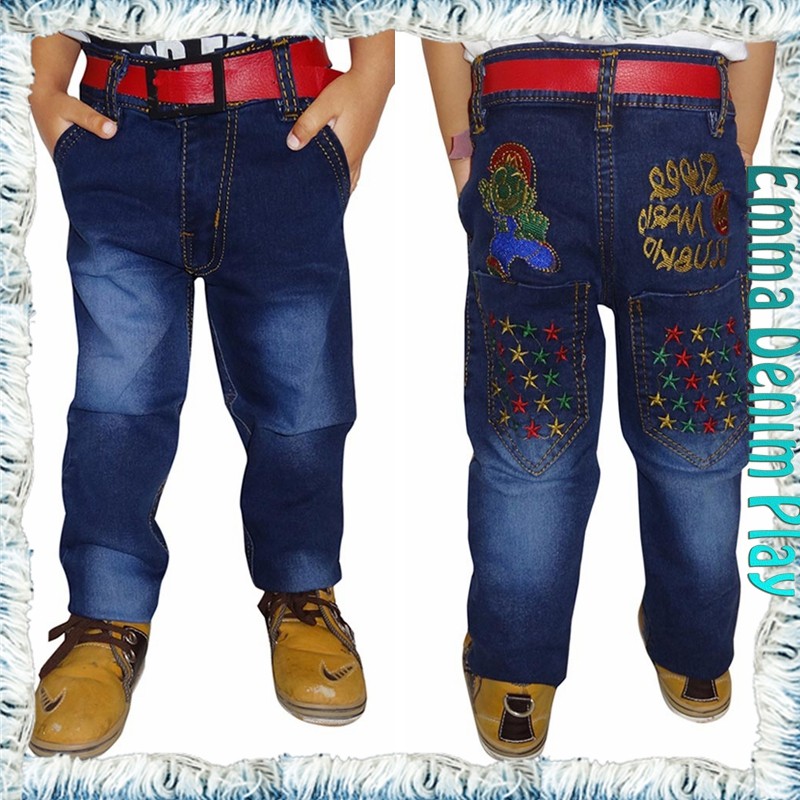 ファッション刺繍デザイン ストレート ブルー デニム男の子バイカージーンズ仕入れ・メーカー・工場