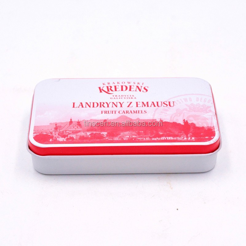 Small rectangular caramel meatal packaging tin box with hinge.JPG