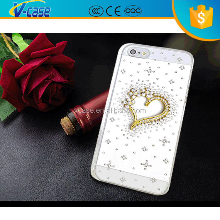 Transparent Pc Light Up Heart Shape Decorate Mobile Phone Case For