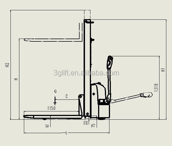1.5ton used hydraulic manual stacker forklift with 3-stage mast