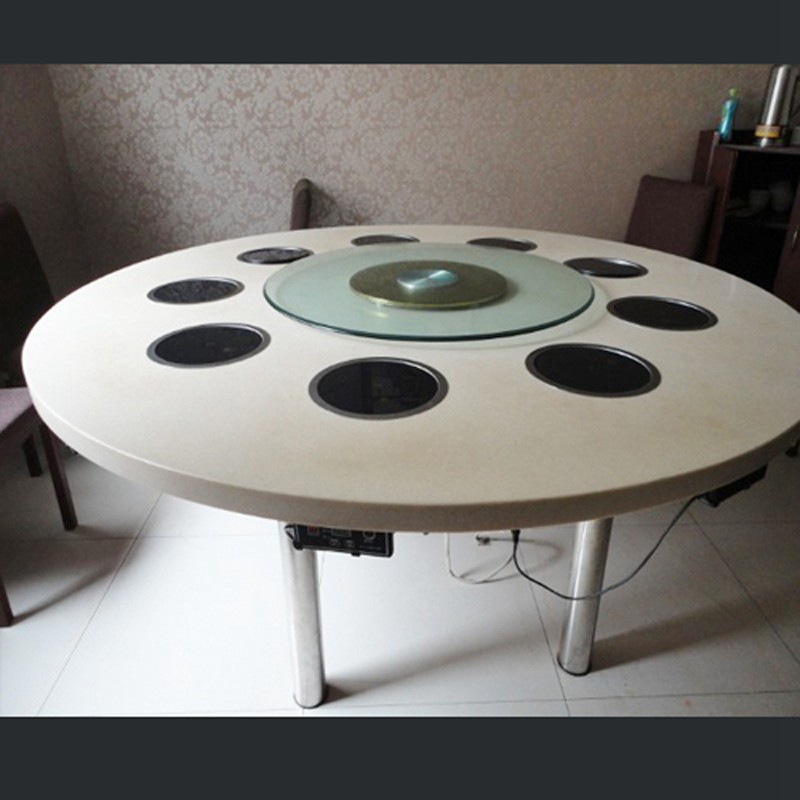 Commercial Chinese Restaurant Cream White Rotating Round Hot Pot Table
