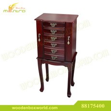 s88175400-Vintage Merlot Standing Jewelry Armoire Organizer with Legs 5 Drawers