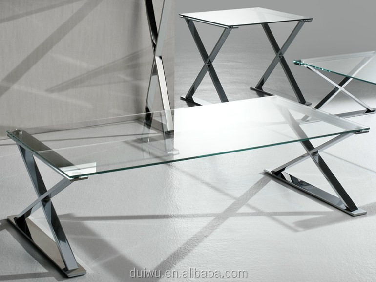 stainless steel coffee table with glass top