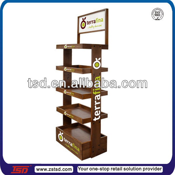 Tsdw519 Custom Retail Store Double Side Floor Wooden Product Display Stands,Wood Display Shelf