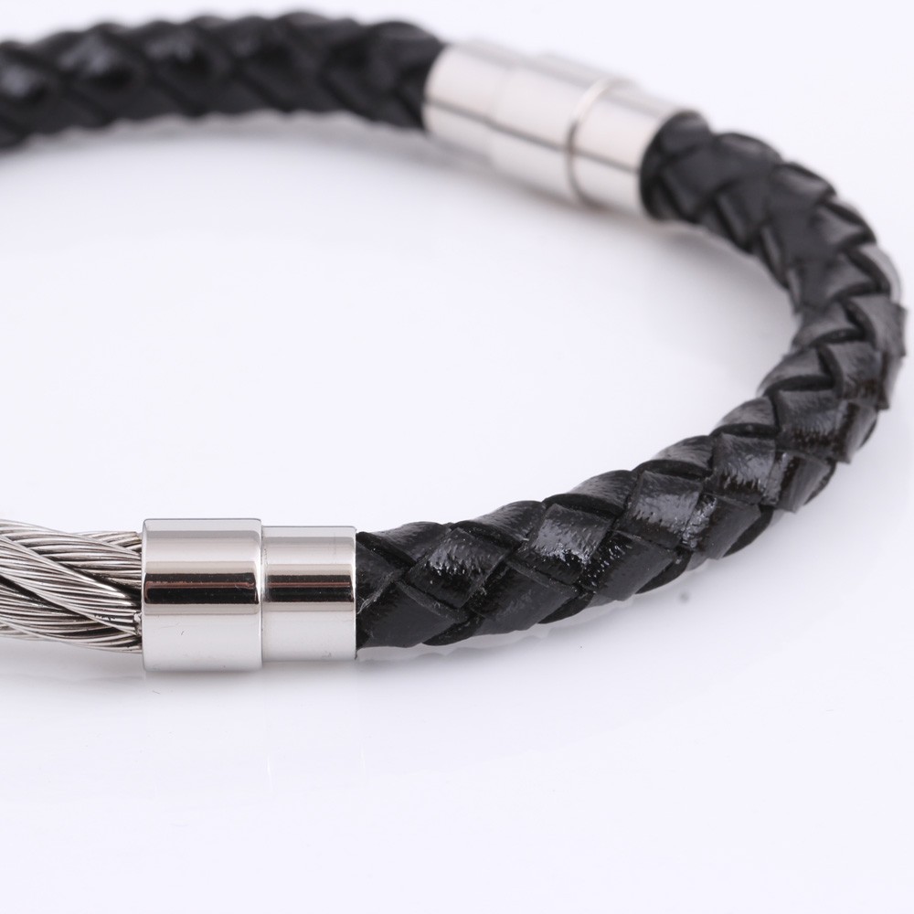 Wholesale Hand-made Braided Leather And Stainless Steel Wire Bracelet For Men - Buy Wire ...