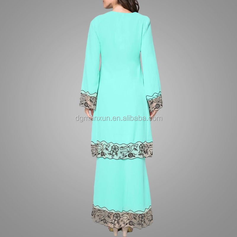 Blue embroldered fashion baju kurung with lace