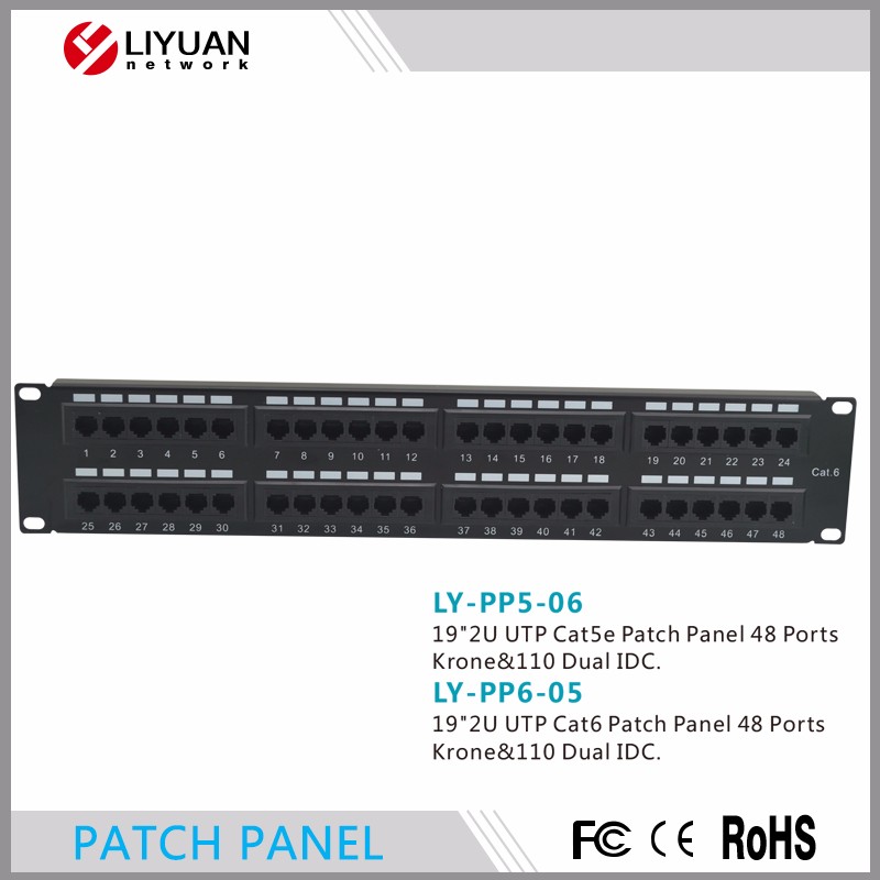 LY-PP6-05 utp ftp rj45 cat6 48ポートパッチパネル/パンチダウンプッシュidcラックマウントcat6パッチパネル仕入れ・メーカー・工場