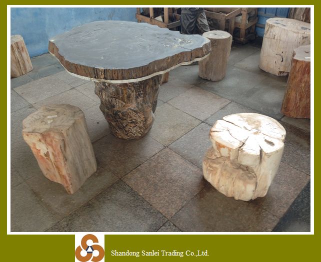 petrified wood stone table and stools