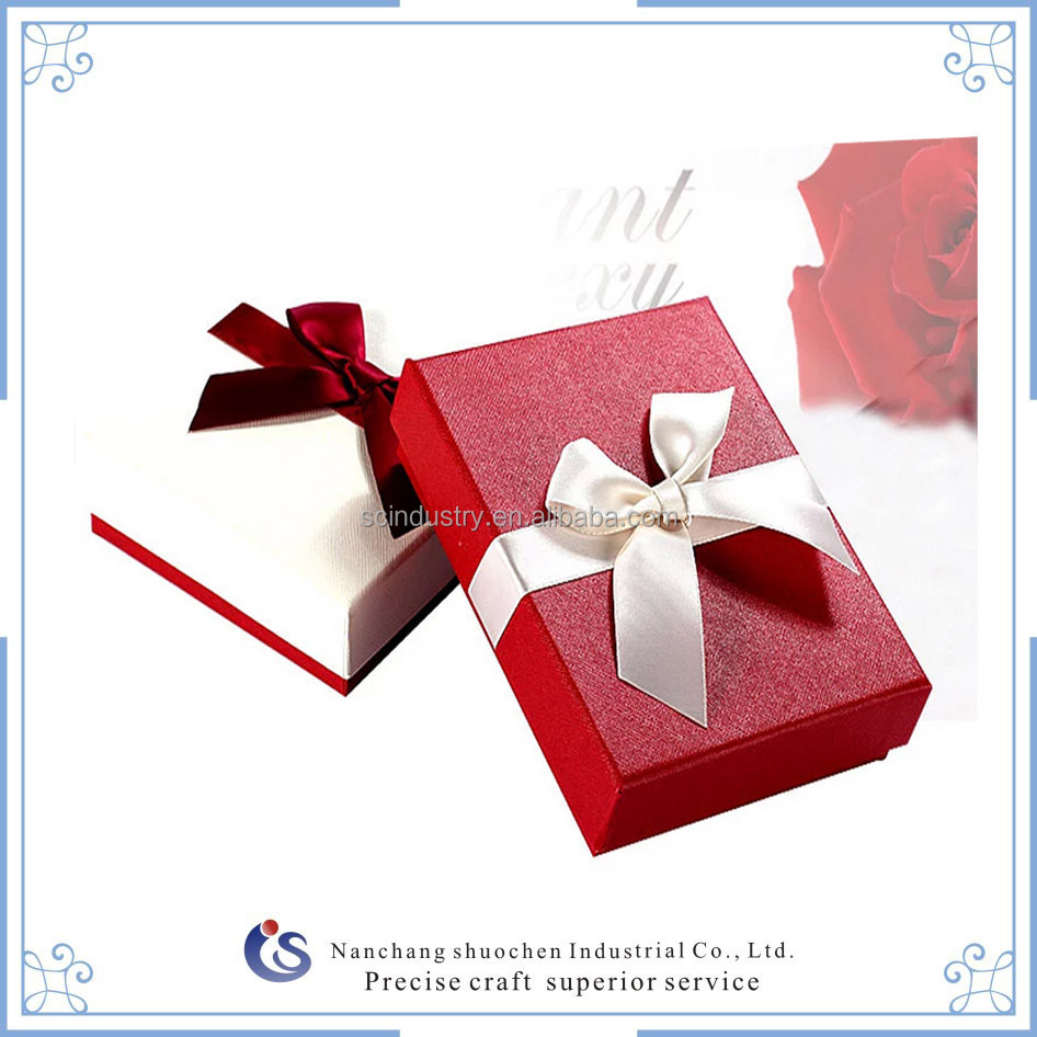 white&red rectangle fancy paper gift box with ribbon