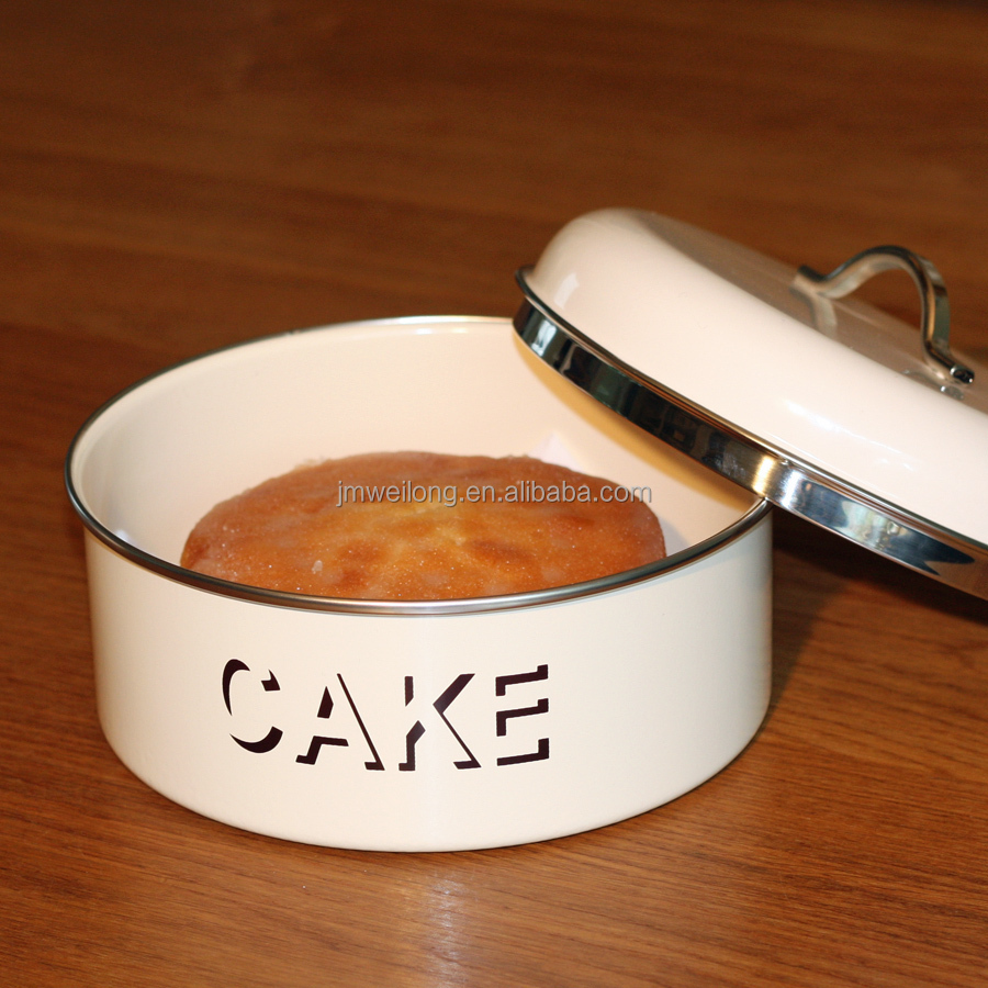 Ronde emaille metalen keuken opslag cake tin box opbergdozen& ...