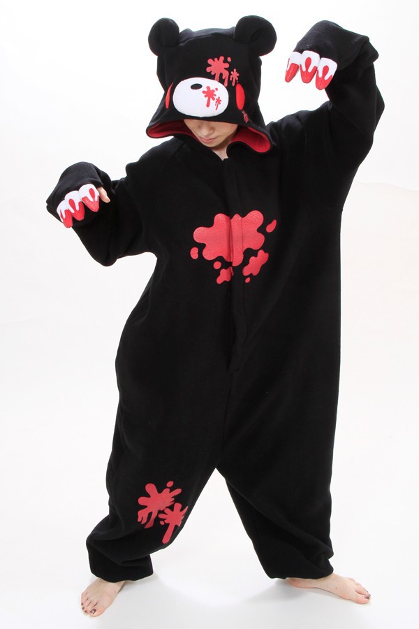 Al Por Mayor Unisex Anime Animal Sombrío Negro/Rosa Oso Lindo Enterizo Para Adultos Parejas Cosplay Pijamas De Una Pieza De Ropa De Dormir 32,19 € | DHgate