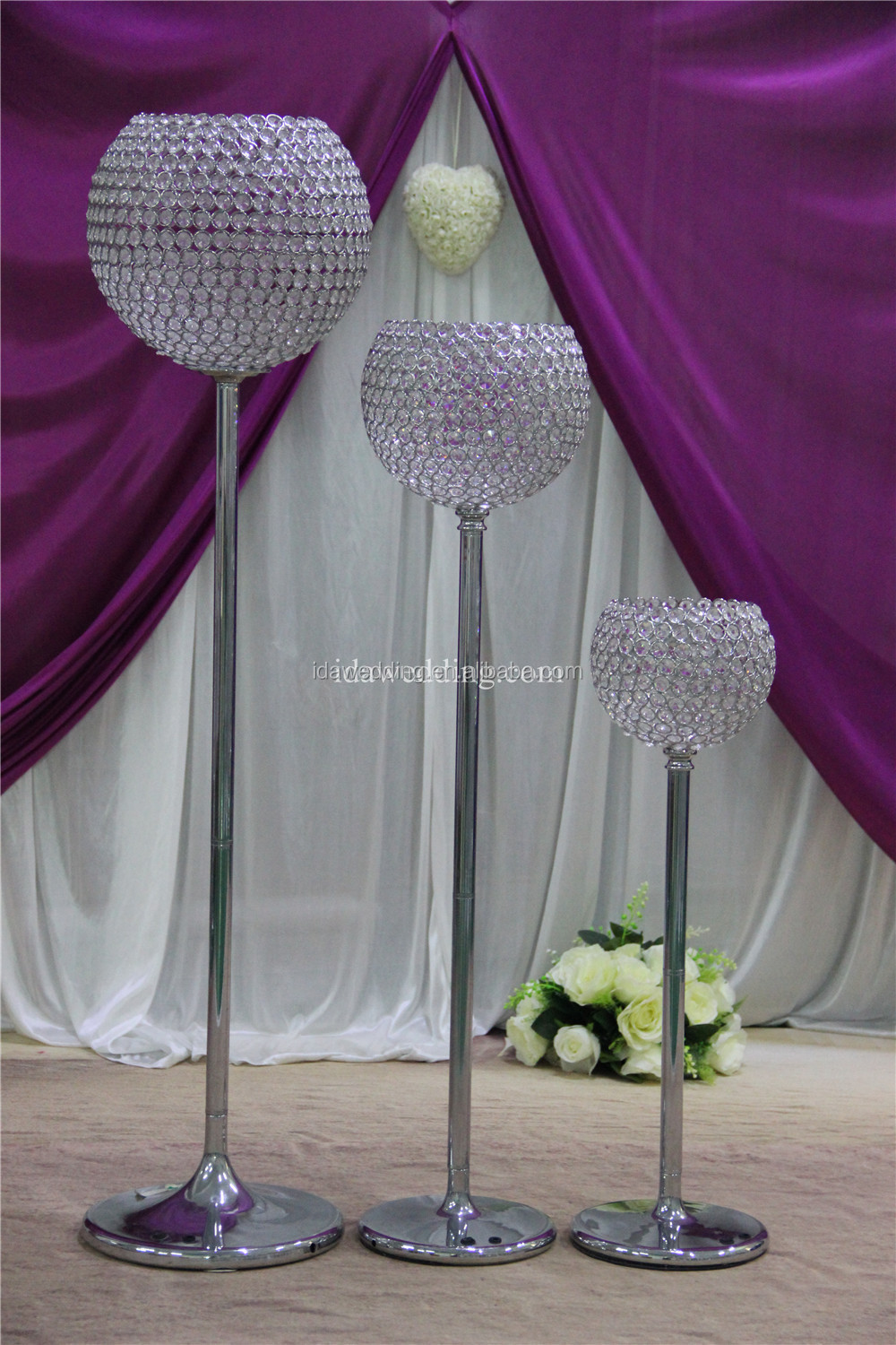 Floor Standing Crystal Candle Holder With Led Light Decorative