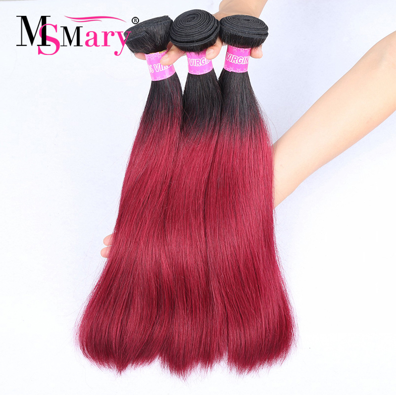 Red Brazilian Hair Weave Bundles Ombre 1b 99j Remy Human Hair